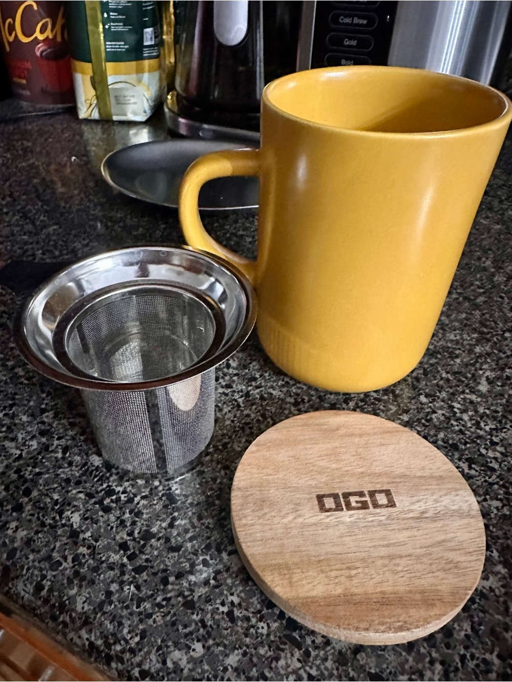 OGO Stoneware Mustard Yellow Mug and Stainless Steel Infuser
